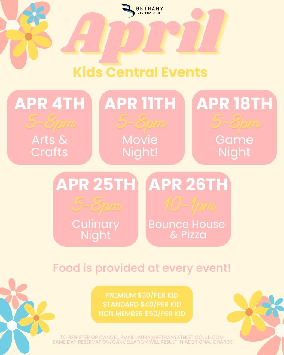 Kid Central Events - April 2025 at Bethany Athletic Club in Portland Oregon