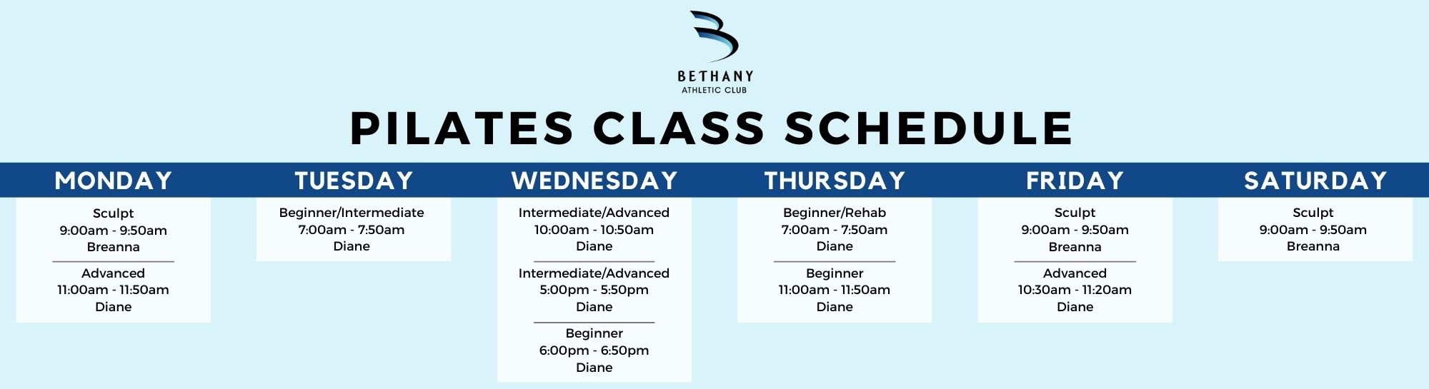 Pilates Schedule at Bethany Athletic Club in Portland Oregon