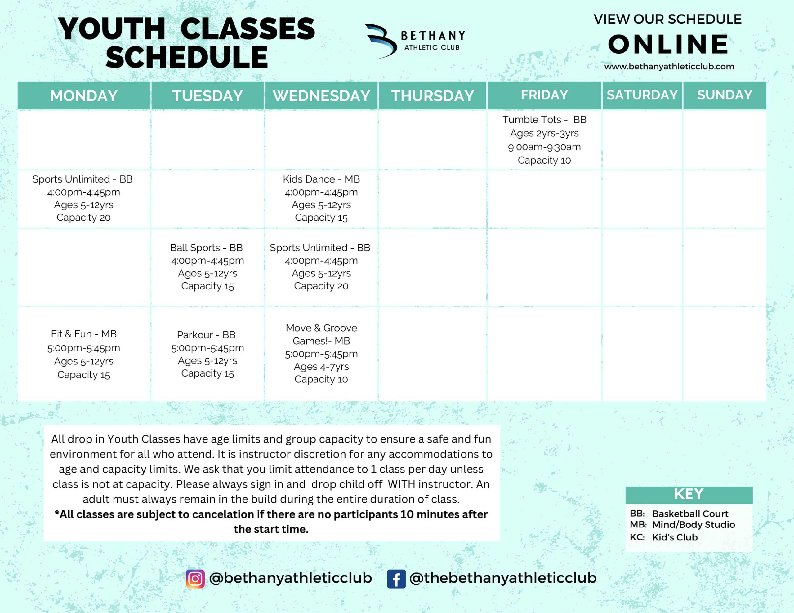 Bethany Athletic Club Youth Class Schedule in Portland Oregon Gym