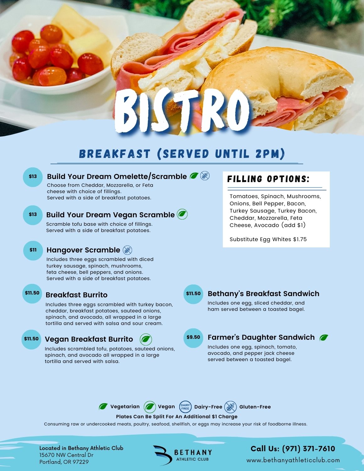 Breakfast at Bethany Athletic Club Menu Page 2