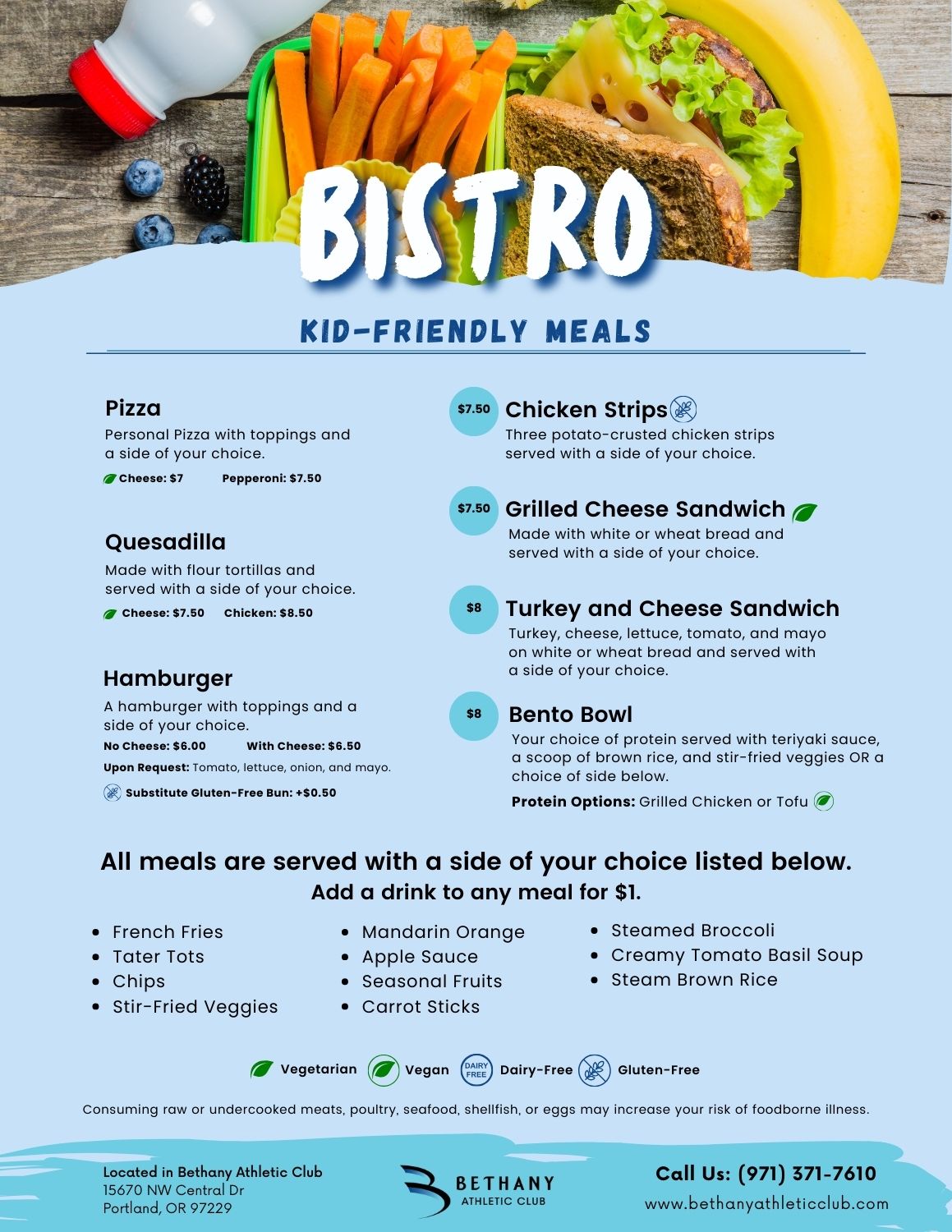 Kids Menu at Bethany Athletic Club