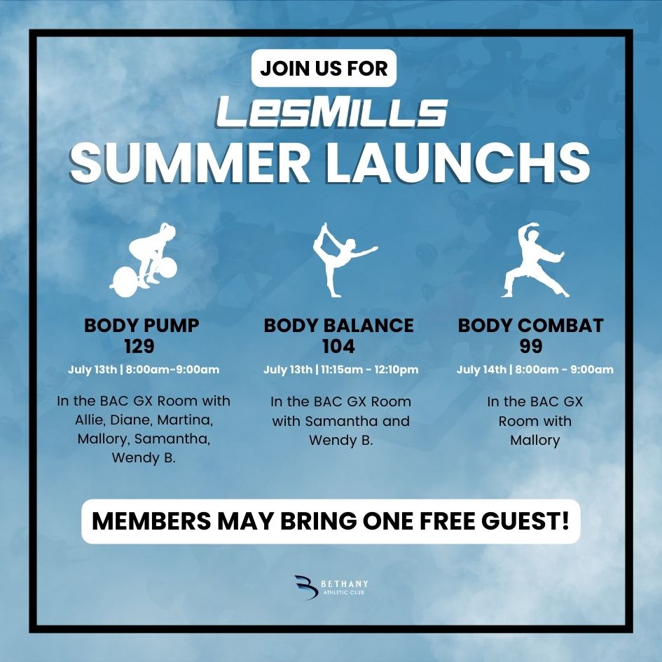 Les Mills Class Flyers July at Bethany Athletic Club in Portland Oregon