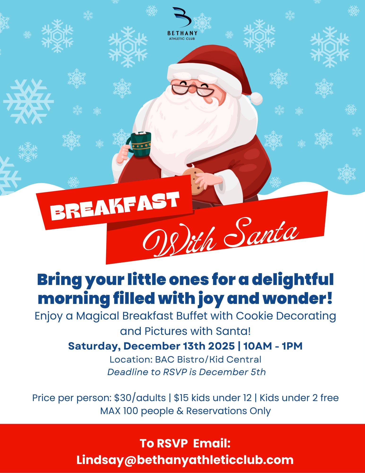 Breakfast With Santa at Bethany Athletic Club in Portland Oregon